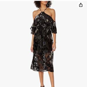 NEW A.B.S. Black Floral Velvet Lace Burnout MIDI Dress, Size 8